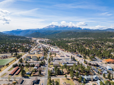 Woodland park colorado with mountains and forest in distance 