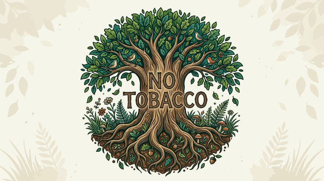 No Tobacco Tree Illustration for Anti-Smoking Awareness
