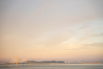 Naklejka premium An elevated, horizontal view of the Penang Second Bridge connecting Penang Island to the mainland 