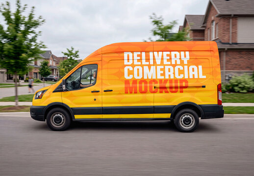 Commercial Delivery Van Side View Mockup