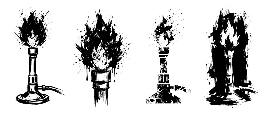 bunsen burner , Grunge brush distressed paint splatter vector set 