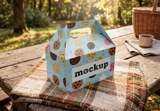 Handle Paper Box Table Mockup Outdoor Picnic