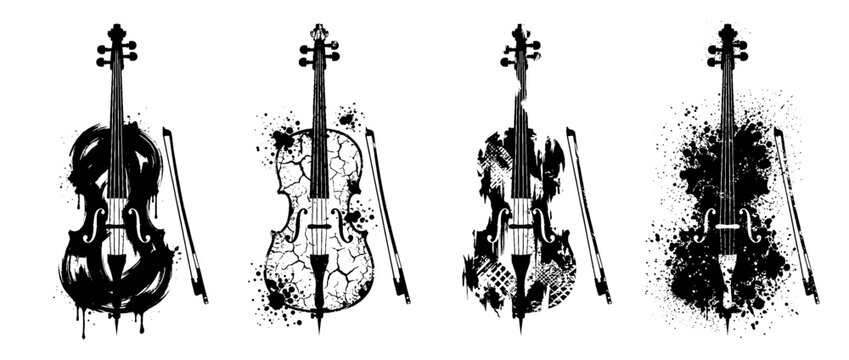 cello , Grunge brush distressed paint splatter vector set 