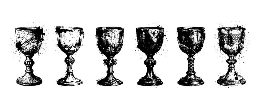chalice , Grunge brush distressed paint splatter vector set 