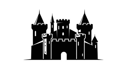 Obraz premium Black medieval castle silhouette on white background