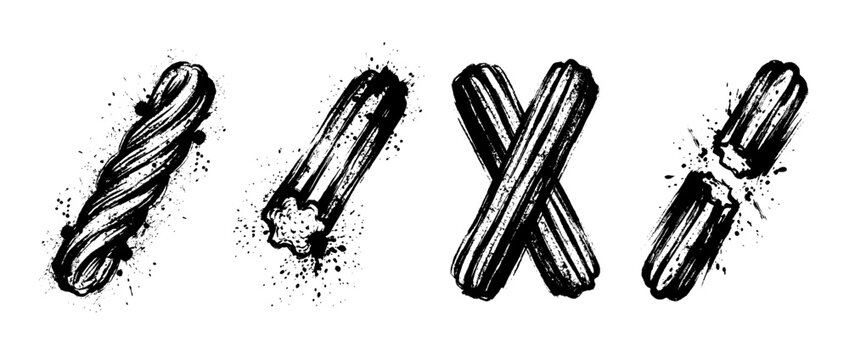 churro , Grunge brush distressed paint splatter vector set 