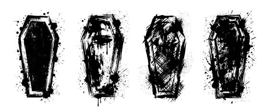 coffin , Grunge brush distressed paint splatter vector set 