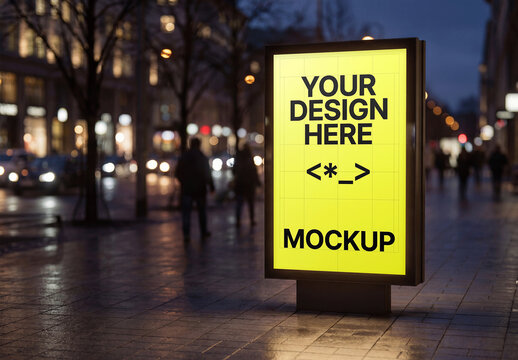 vertical billboard mockup advertising on a night-time