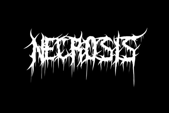 Necrosis text typography vector in a striking and intense death metal font style for t-shirt print apparel, sticker, poster, logo and lyrics 