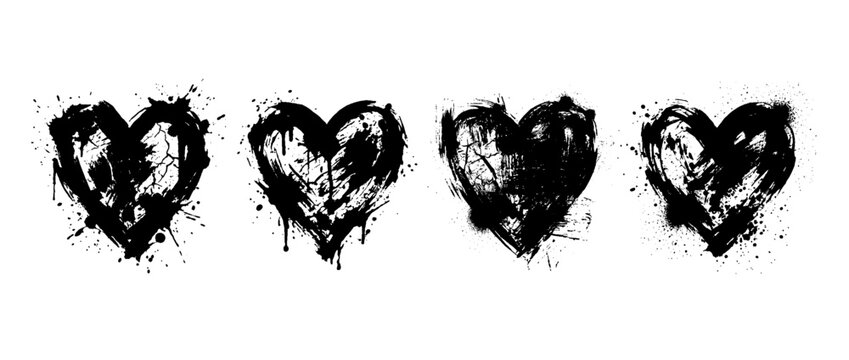 heart symbol , Grunge brush distressed paint splatter vector set 