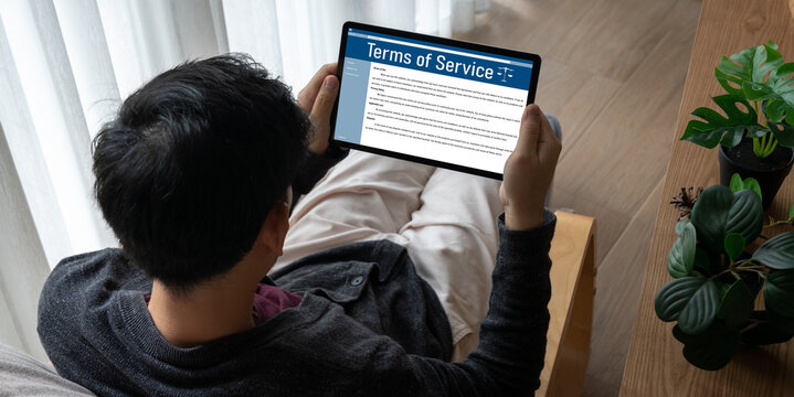 Online term of service conditions showing brisk rules and regulations in using the website on device screen for users to make an agreement to the online term of service