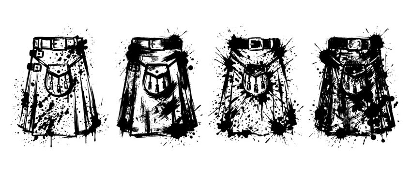 kilt , Grunge brush distressed paint splatter vector set 