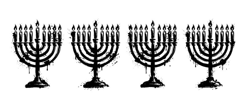 menorah , Grunge brush distressed paint splatter vector set 