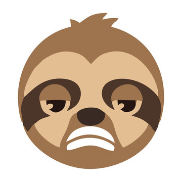 Grumpy Sloth Emoji Face Cartoon Vector.