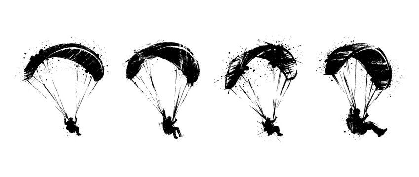 paraglider , Grunge brush distressed paint splatter vector set 