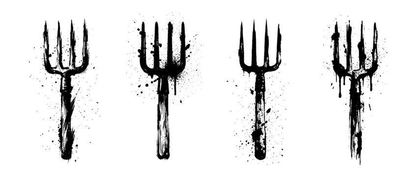 pitchfork , Grunge brush distressed paint splatter vector set 