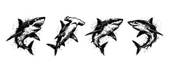 Fototapeta premium shark , Grunge brush distressed paint splatter vector set 