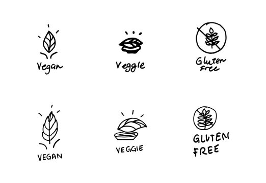 Handcrafted Organic Line Vegan Veggie and Gluten Free Logo Pack in Black Ink (Set of 9)