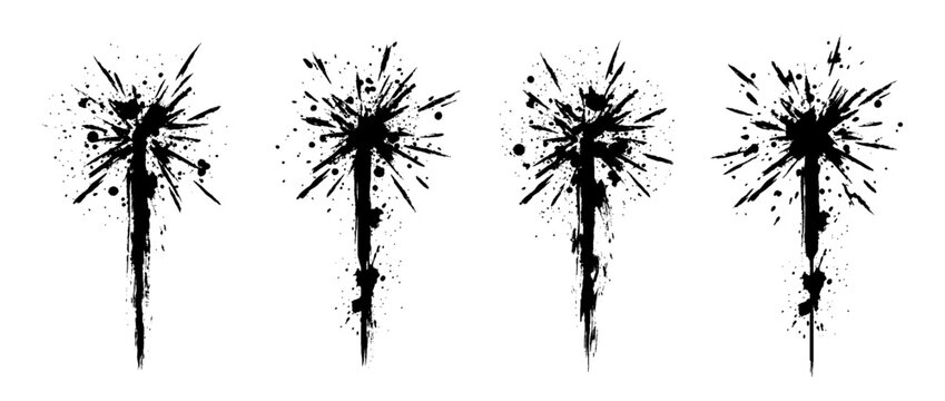 sparkler , Grunge brush distressed paint splatter vector set 