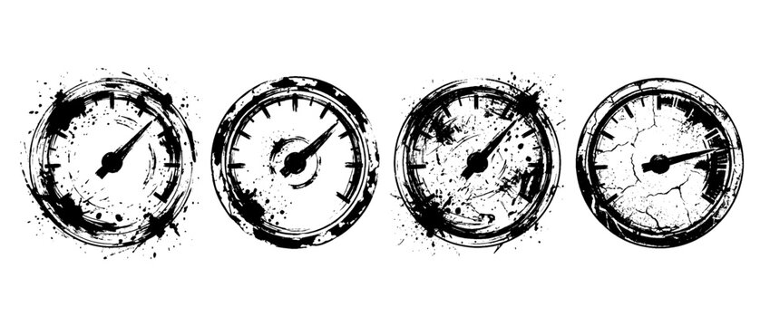 tachometer , Grunge brush distressed paint splatter vector set 
