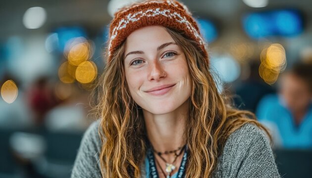 Nurse wearing Christmas hat sitting in hospital waiting room on Christmas day, female doctor working Christmas shift