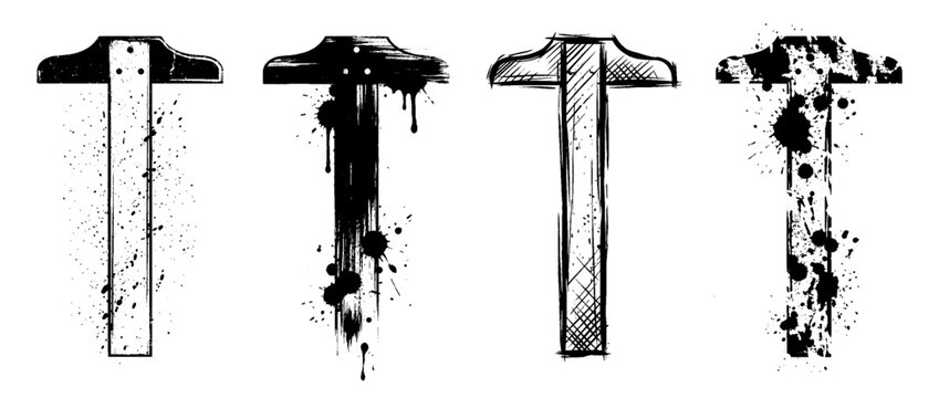 tsquare , Grunge brush distressed paint splatter vector set 