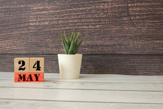 Wooden Calendar Showing the Date of May 24th. Day 24 of May month.
