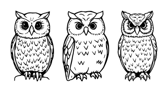 Hand-carved soapstone owl set with black line art on white background featuring owl, soapstone, carving with minimalism and illustration