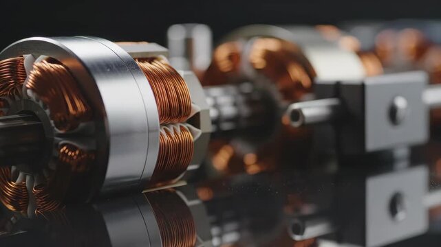 Close-up of Electric Motor Stator Coil Windings.