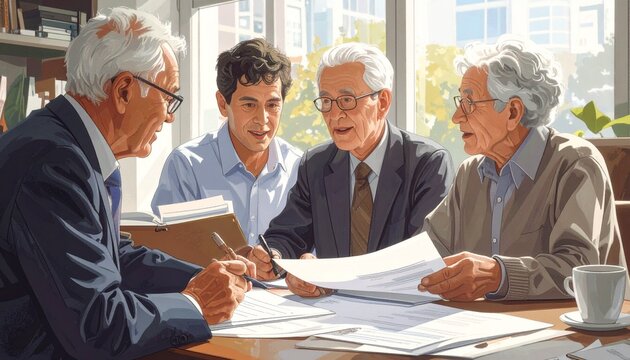 Group of men having a business meeting at a desk.