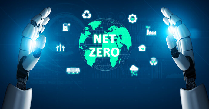 AI guides sustainability strategy with eco-intelligent tools and virtual assistants for achieving net zero goals and transforming digital business with green innovation. Vouch