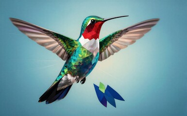 Obraz premium Vibrant hummingbird soars with colorful geometric wings against a