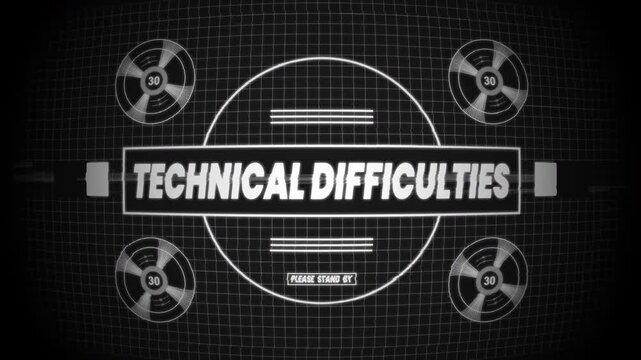 displaying technical difficulties please stand by 4K Video. ideal for tv production, livestreams, webinars, or for a retro tech concept.