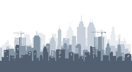 Obraz premium Minimalist Urban City Skyline Silhouette with Construction Cranes for Growth and Real Estate Development Concept
