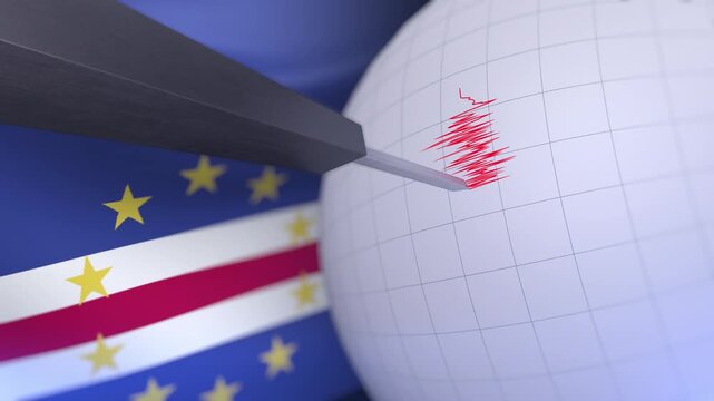 Cape Verde Flag with Earthquake Warning Background Animation