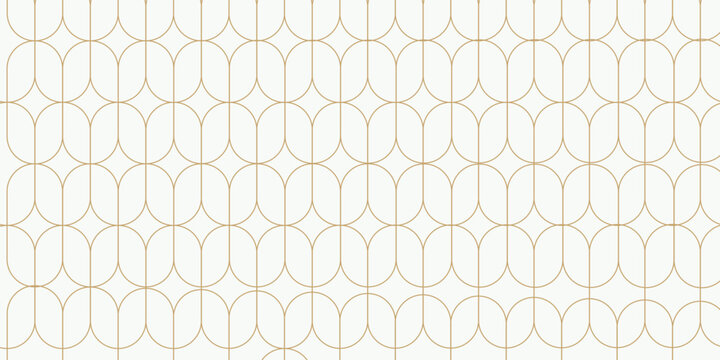 Art deco seamless pattern with striped line and oval shape, vector illustration.
