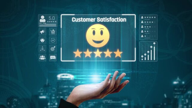 Customer feedback and satisfaction rating system showing star review, happy face, performance score, and service evaluation to improve customer experience Marrow