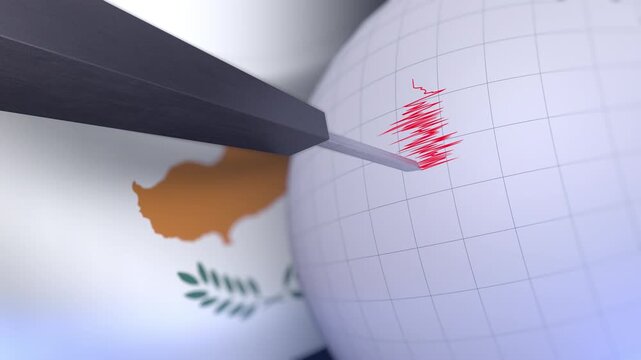 Cyprus Flag with Earthquake Warning Background Animation