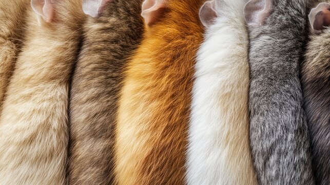 Colorful animal fur textures displayed close-up