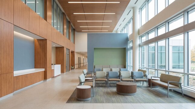 A modern waiting area with natural light and minimalist design