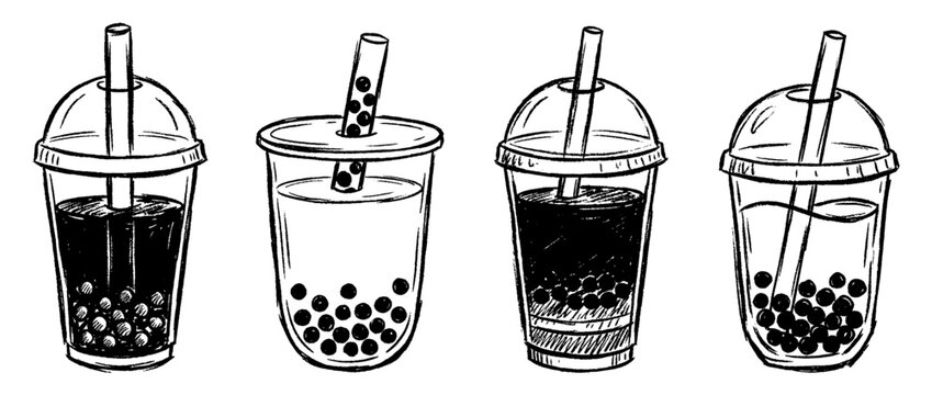 bubble tea , chalk texture vector set