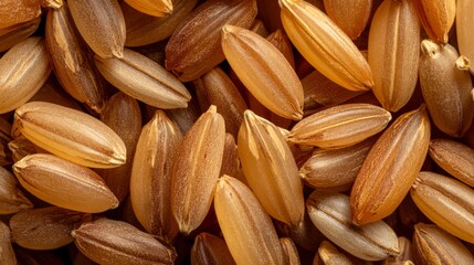 Fototapeta premium Close-up View of Raw Rice Grains Displaying Varied Shades of Brown and Tan for Culinary and Agricultural Use in Cookbooks and Food Industry