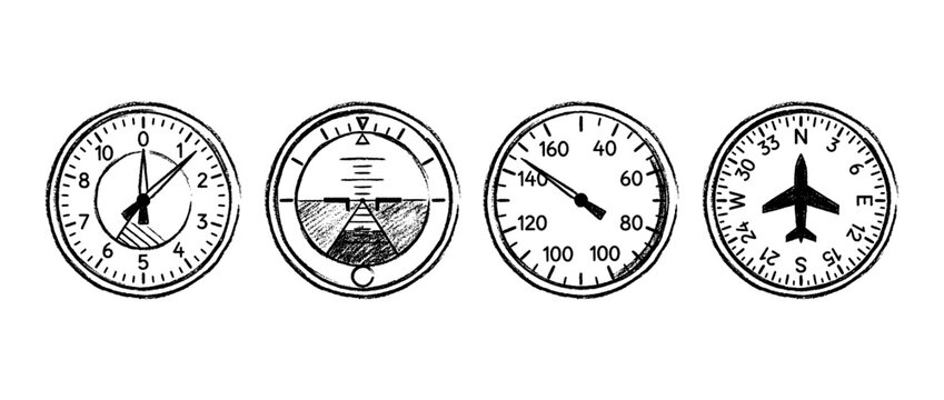 cockpit dashboard , chalk texture vector set