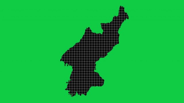 North Korea black cells effect map pop animation green background