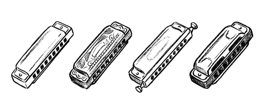 harmonica , chalk texture vector set