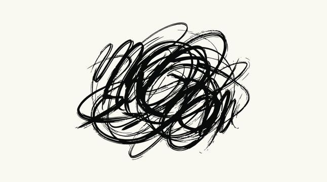 Black scribbles on white background closeup.