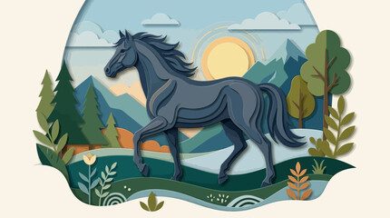 Fototapeta premium Gray Horse Running in the Field.
