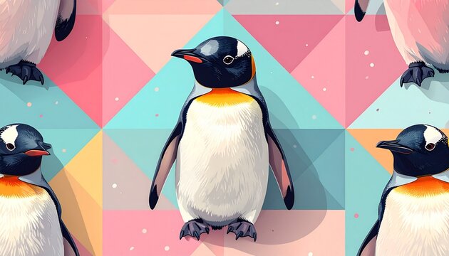 幾何学ペンギンパステル背景繰り返し柄