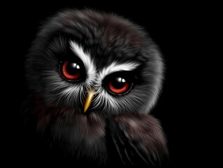 Fototapeta premium Mesmerizing owl with piercing orange-red eyes