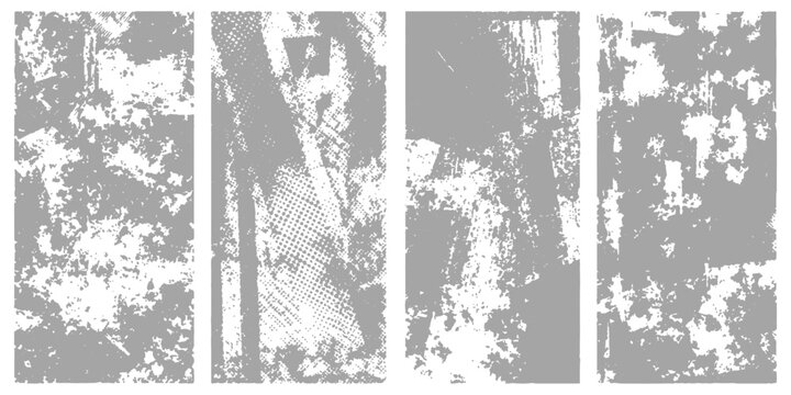 Vintage gray vector design featuring an abstract grunge background with black ink splatter patterns, dirty paint stains, and floral tree illustrations framed by a weathered paper texture border
